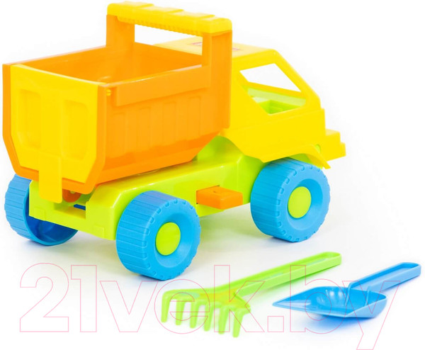 Изображение товара Набор игрушек для песочницы Полесье Самосвал Кузя с лопаткой и грабельками / 1276