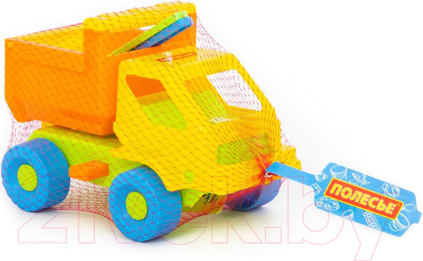 Изображение товара Набор игрушек для песочницы Полесье Самосвал Кузя с лопаткой и грабельками / 1276