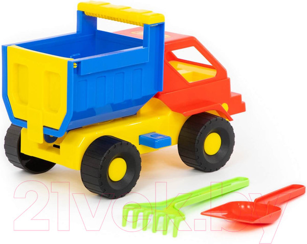 Изображение товара Набор игрушек для песочницы Полесье Самосвал Кузя с лопаткой и грабельками / 1276