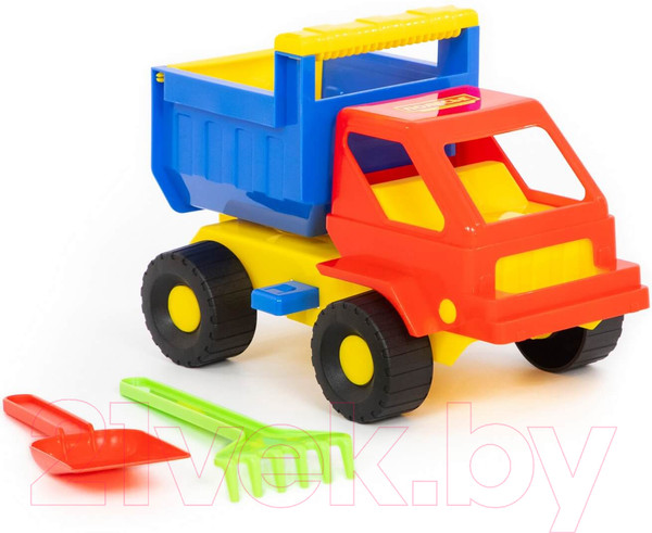 Изображение товара Набор игрушек для песочницы Полесье Самосвал Кузя с лопаткой и грабельками / 1276