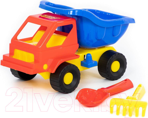 Изображение товара Набор игрушек для песочницы Полесье Самосвал Кузя-2 с совком и грабельками / 2808