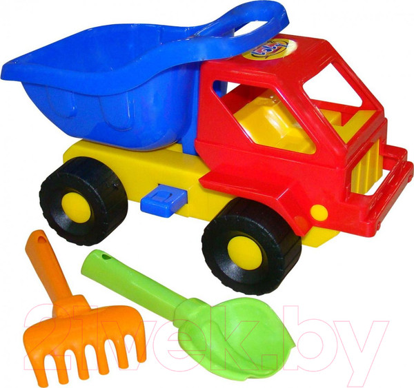 Изображение товара Набор игрушек для песочницы Полесье Самосвал Кузя-2 с совком и грабельками / 2808