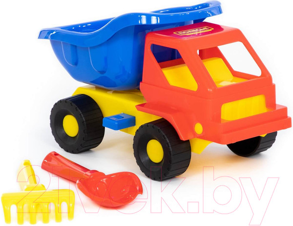Изображение товара Набор игрушек для песочницы Полесье Самосвал Кузя-2 с совком и грабельками / 2808