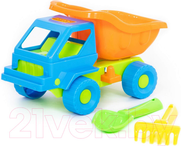 Изображение товара Набор игрушек для песочницы Полесье Самосвал Кузя-2 с совком и грабельками / 2808