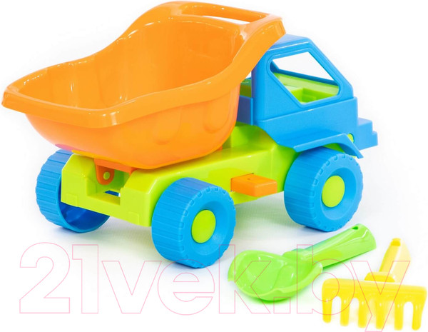 Изображение товара Набор игрушек для песочницы Полесье Самосвал Кузя-2 с совком и грабельками / 2808