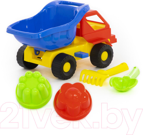 Изображение товара Набор игрушек для песочницы Полесье Самосвал Кузя-2 с совком, грабельками и формочками / 2945