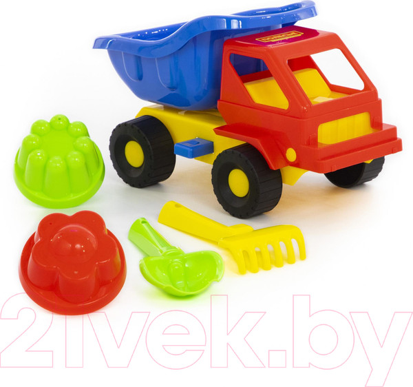 Изображение товара Набор игрушек для песочницы Полесье Самосвал Кузя-2 с совком, грабельками и формочками / 2945