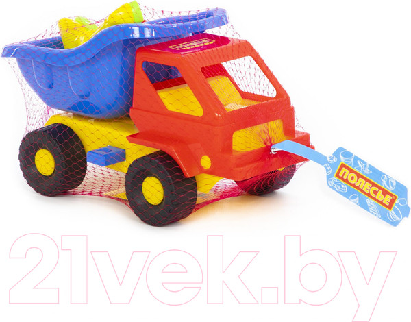 Изображение товара Набор игрушек для песочницы Полесье Самосвал Кузя-2 с совком, грабельками и формочками / 2945