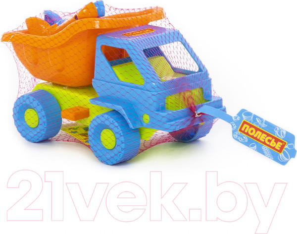 Изображение товара Набор игрушек для песочницы Полесье Самосвал Кузя-2 с совком, грабельками и формочками / 2945