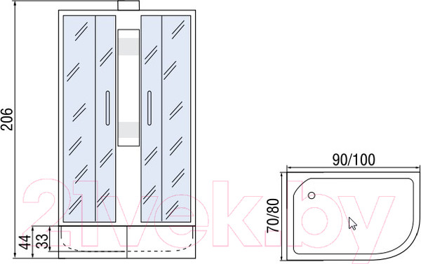 Изображение товара Душевая кабина Мономах Б/К 100/80/44 МЗ R