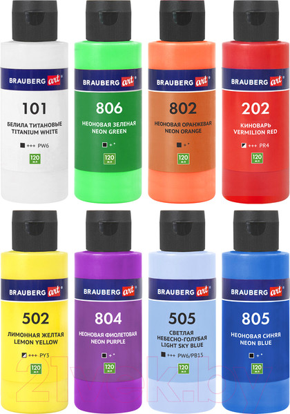 Изображение товара Акриловые краски Brauberg Art. Флюид Арт Pouring Paint / 192242 (8цв)