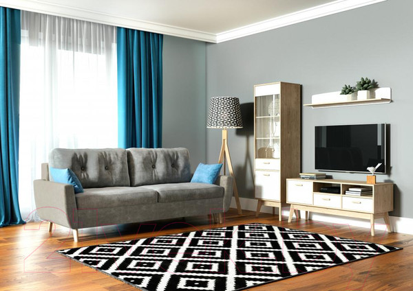 Изображение товара Тумба Мебельград Калгари ТВ 128х40х57 (дуб натуральный светлый/белый матовый)