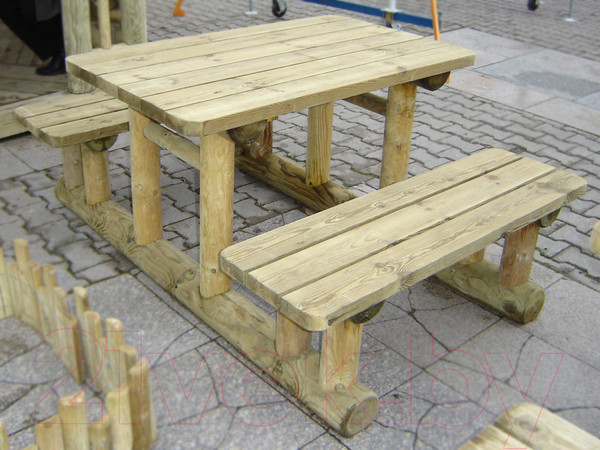 Изображение товара Скамья-стол садовая Массив-Древ С присоединенными скамьями 1200x1700xН750