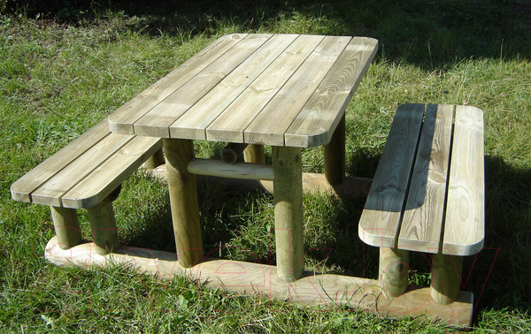 Изображение товара Скамья-стол садовая Массив-Древ С присоединенными скамьями 1200x1700xН750