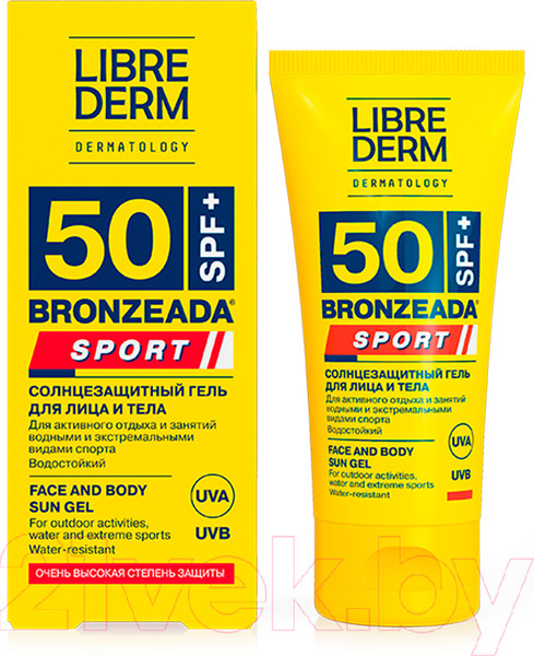 Изображение товара Гель солнцезащитный Librederm Bronzeada Sport Для лица и тела SPF50 (50мл)