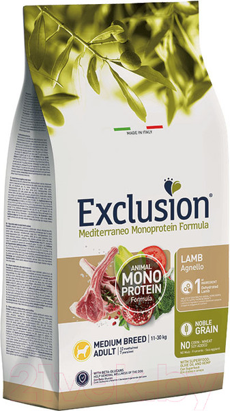 Изображение товара Сухой корм для собак Exclusion Monoprotein Lamb Noble Grain средних пород с ягненком / NGALM12 (12кг)