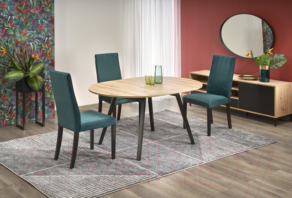 Изображение товара Обеденный стол Halmar Ruben раскладной 102-142x102x76 (дуб артизан/черный)