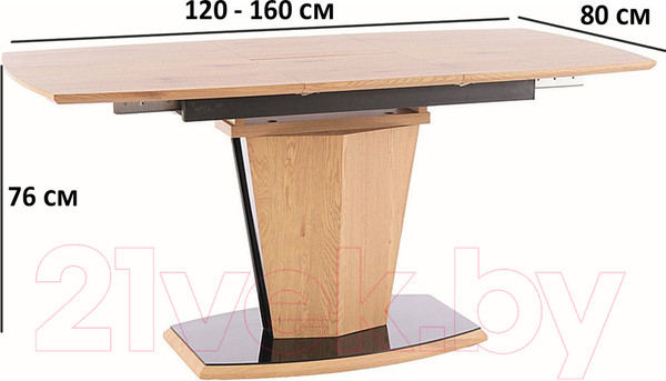 Изображение товара Обеденный стол Signal Houston раскладной 120-160x80x76 (дуб/дуб/черный лак)