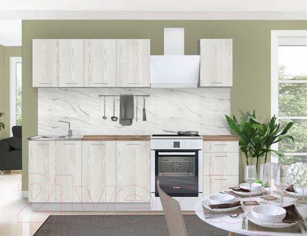 Изображение товара Кухонный гарнитур Артём-Мебель Оля СН-114 без стекла ДСП 1.6/3м (сосна лофт белая)