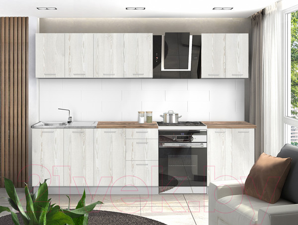 Изображение товара Кухонный гарнитур Артём-Мебель Оля СН-114 без стекла ДСП 2.4м (сосна лофт белая)