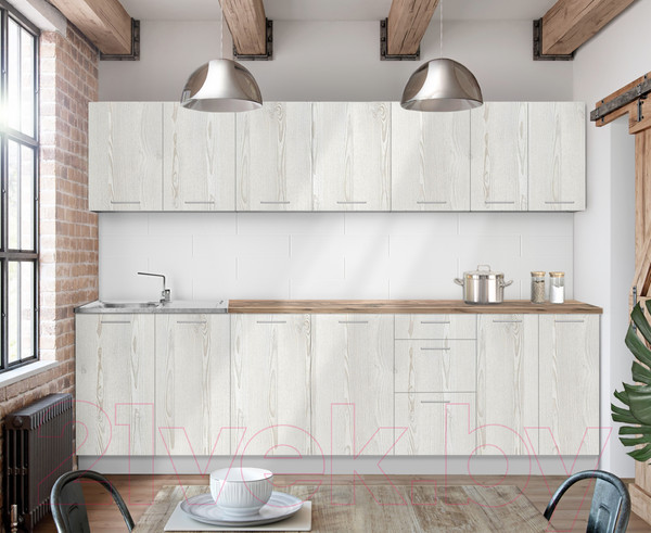 Изображение товара Кухонный гарнитур Артём-Мебель Оля СН-114 без стекла ДСП 2.6м (сосна лофт белая)