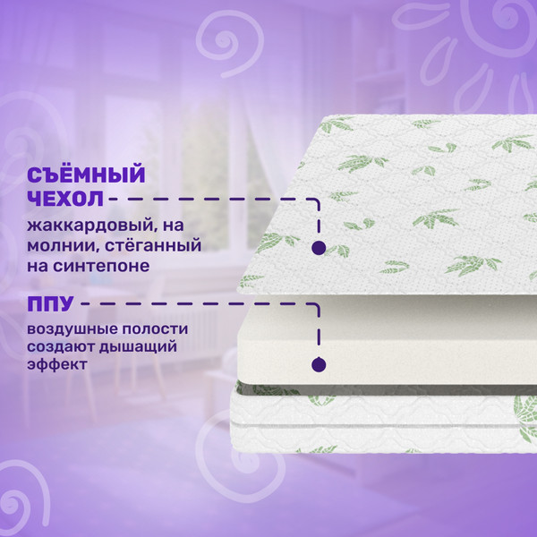 Изображение товара Матрас в кроватку Капризун Джангл Симпл Алоэ Вера ППУ 60x120 / 413468