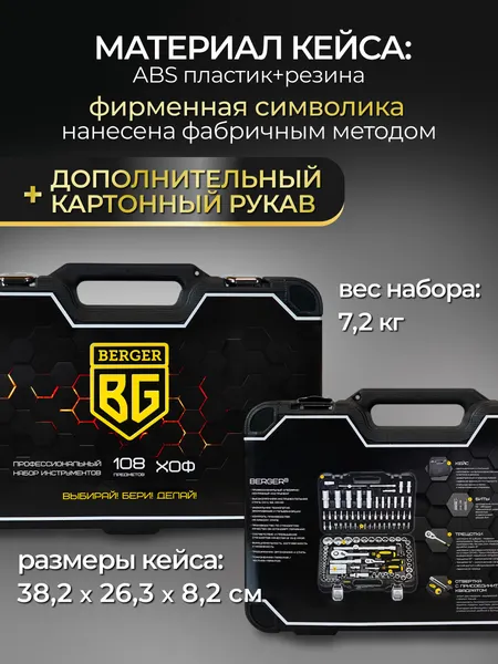 Изображение товара Универсальный набор инструментов BERGER 1/2" -1/4" / BG108-1214 (108 предметов)