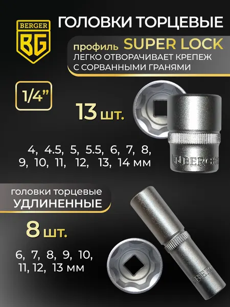 Изображение товара Универсальный набор инструментов BERGER 1/2" -1/4" / BG108-1214 (108 предметов)