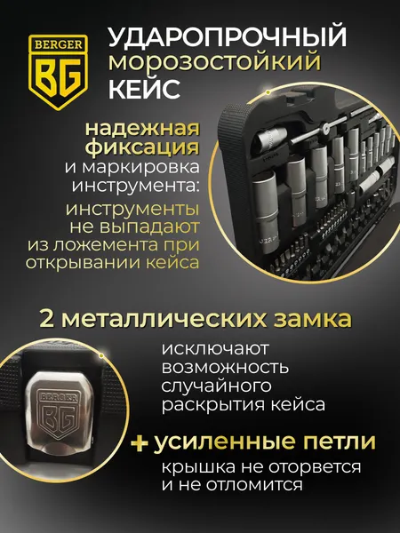 Изображение товара Универсальный набор инструментов BERGER 1/2" -1/4" / BG108-1214 (108 предметов)