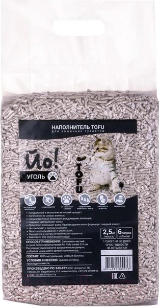 Изображение товара Наполнитель для туалета Йо Тофу Уголь (6л/2.5кг)