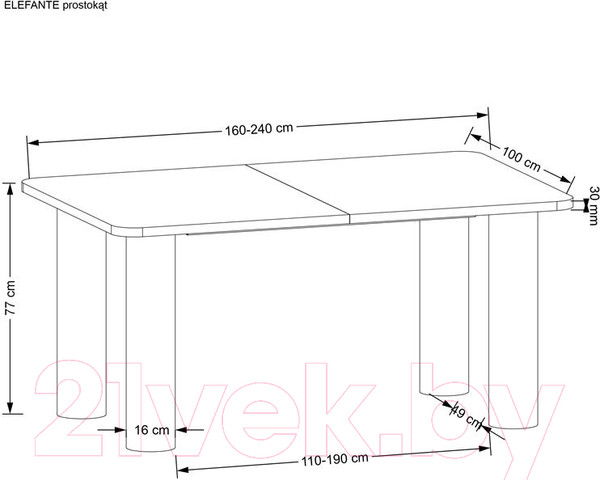 Изображение товара Обеденный стол Halmar Elefante Prostokat 160-240x100 (дуб натуральный)