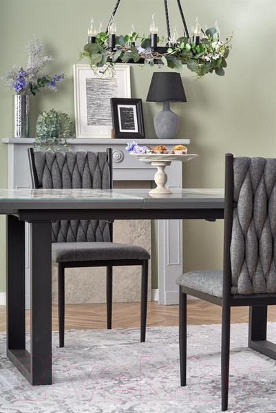 Изображение товара Обеденный стол Halmar Marley 160-200x90x76 (белый мрамор/серый/черный)