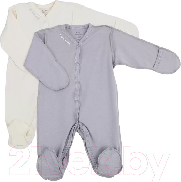 Изображение товара Набор комбинезонов для малышей Rant Hugs And Kisses / 11-74 (2шт, Arctic Grey, р.74)