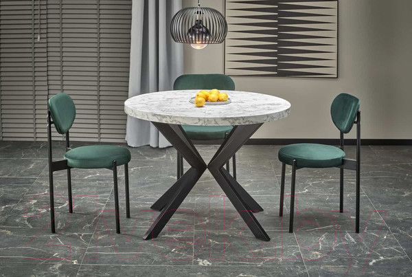 Изображение товара Обеденный стол Halmar Peroni 100-250x100x75 (белый мрамор/черный)