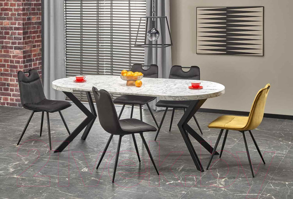 Изображение товара Обеденный стол Halmar Peroni 100-250x100x75 (белый мрамор/черный)