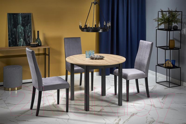 Изображение товара Обеденный стол Halmar Ringo 102-142x102x76 (дуб артизан/черный)