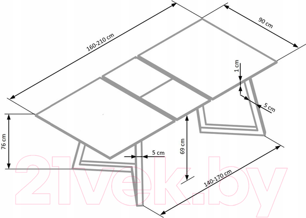 Изображение товара Обеденный стол Halmar Tiziano 160-210x90x76 (светло-серый/темно-серый)