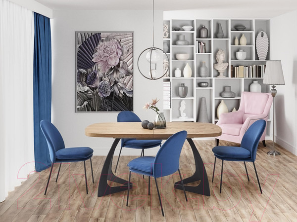 Изображение товара Обеденный стол Halmar Veldon 160-200x90x70 (дуб натуральный/черный)