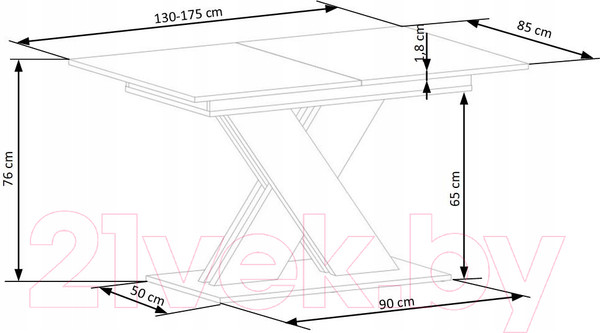 Изображение товара Обеденный стол Halmar Xarelto 130-175x85x76 (дуб вотан/черный)