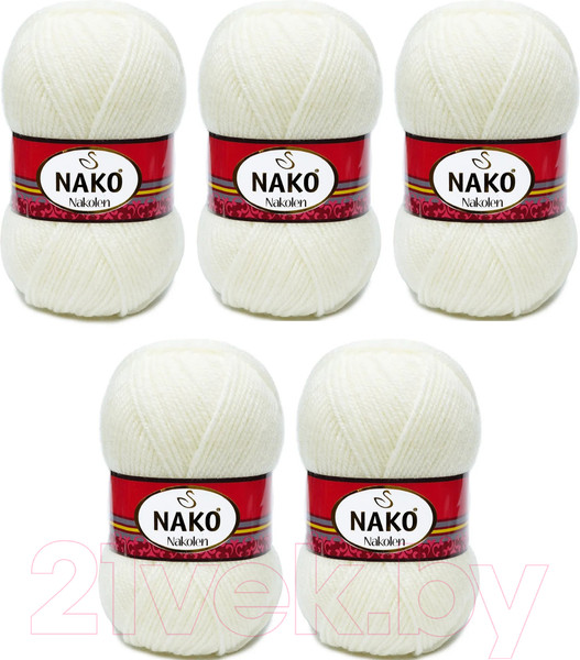 Изображение товара Набор пряжи для вязания Nako Nakolen 49% шерсть, 51% акрил / 300 (210м, молочный, 5 мотков)