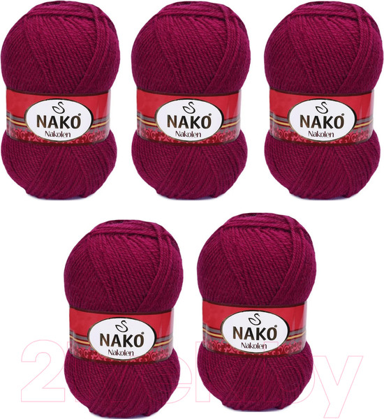 Изображение товара Набор пряжи для вязания Nako Nakolen 49% шерсть, 51% акрил / 3630 (210м, вишневый, 5 мотков)