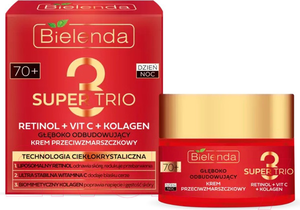 Изображение товара Крем для лица Bielenda Super Trio Retinol+Vit C+Kolagen 70+ Глубоко восстанавливающий (50мл)