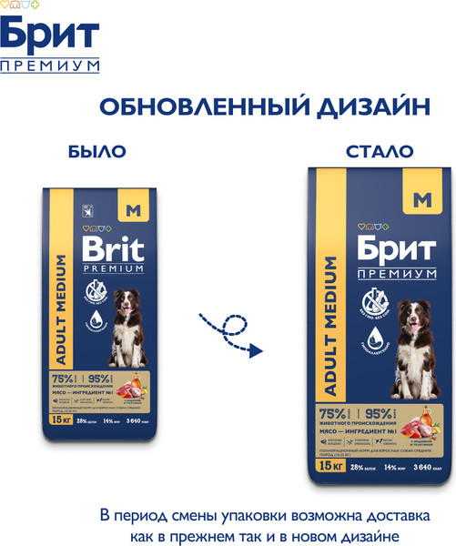 Изображение товара Сухой корм для собак Brit Premium Dog Adult Medium с индейкой и телятиной / 5063185 (15кг)