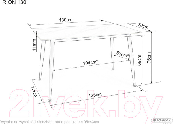 Изображение товара Обеденный стол Signal Rion 130x70 (белый/черный)
