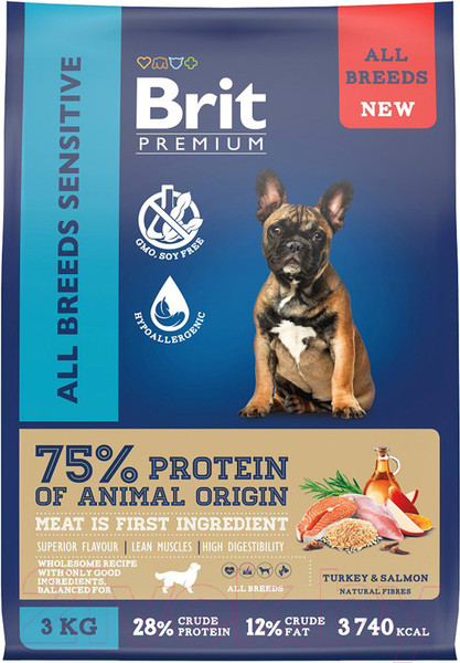 Изображение товара Сухой корм для собак Brit Premium Dog Sensitive с лососем и индейкой / 5063208 (3кг)