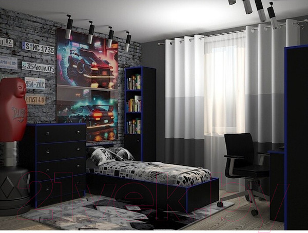 Изображение товара Шкаф МДК Black 2-х створчатый низкий BL-ГШ3С 370x650x1800 (черный/кромка синяя)