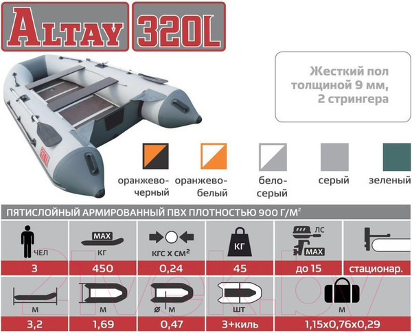 Изображение товара Надувная лодка Тонар Алтай 320L (оранжевый/белый)