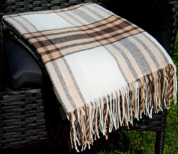 Изображение товара Плед Vladi Палермо 140x200 / 50104 (белый/песочный/кастровый в клетку с кистями)