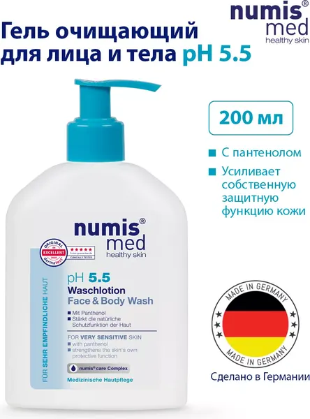 Изображение товара Гель для лица Numis Med Для тела с пантенолом pH 5.5 очищ. для чувств. кожи / 40213020 (200мл)