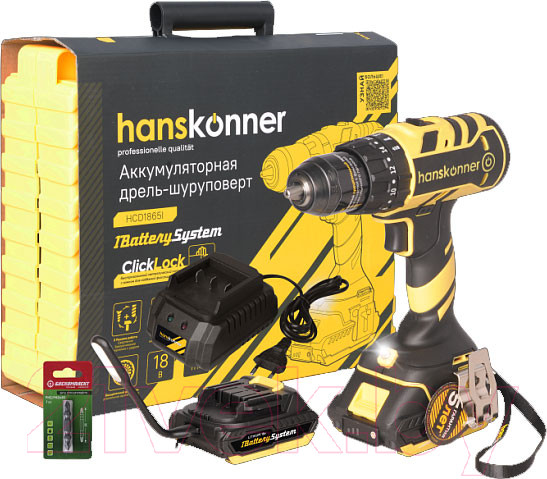 Изображение товара Аккумуляторная дрель-шуруповерт Hanskonner HCD1865I